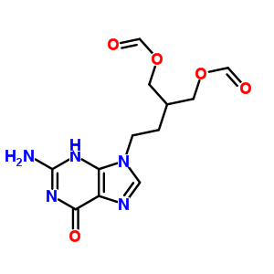 4-(2-amino-6-oxo-3,6-dihydro-9H-purin-9-yl)-2-[(formyloxy)methyl]butyl formate  molecular structure
